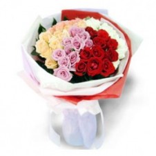4 Dozen Pink, Red, Yellow & White Mixed Roses in a Bouquet